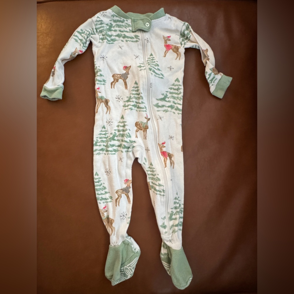 Burt's Bees Baby Green and White Reindeer Footie